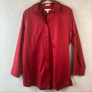 Chicos No-Iron Sz 3 (XL/16) Women’s Rusty Red Button Up 3/4 Sleeve Tunic Shirt